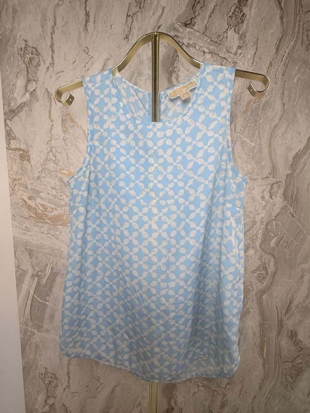 MICHAEL Michael Kors Blue White Pattern Sleeveless Zip-Back Tank Top Medium